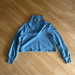 Zara Light Blue Turtleneck Cut Out Cropped Sweater Large NWOT